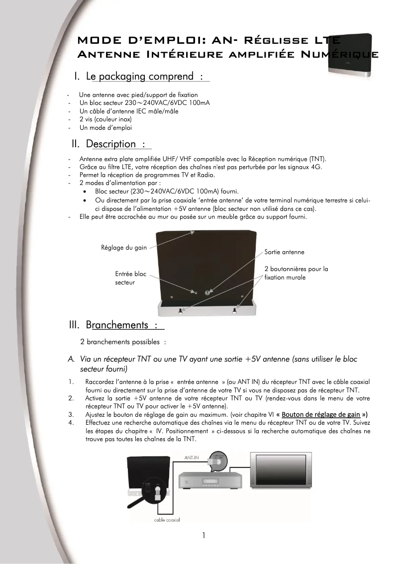 Page 1 de la notice Manuel utilisateur CGV AN-Réglisse LTE