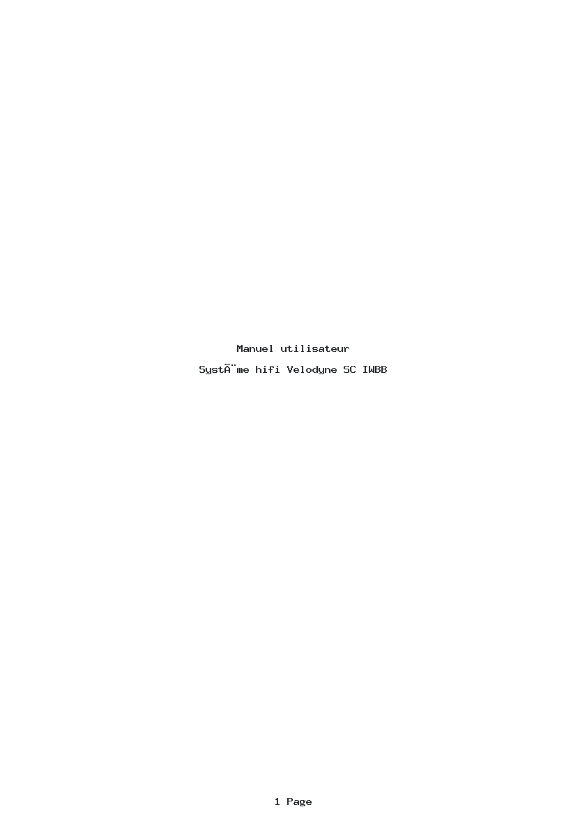 Page 1 de la notice Manuel utilisateur Velodyne SC IWBB