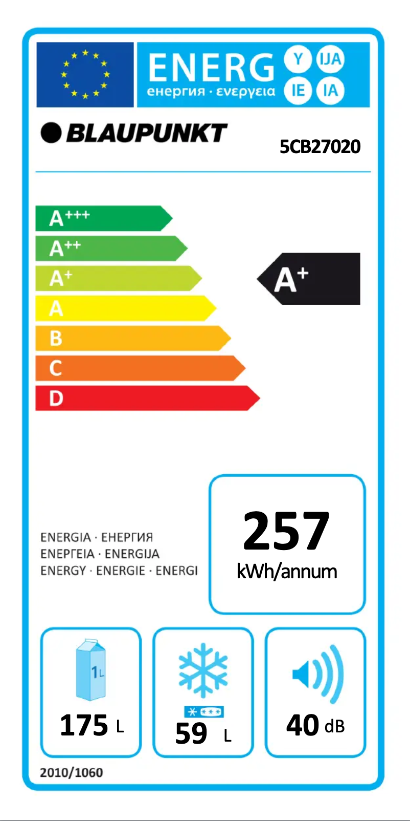 Page 1 de la notice Label énergétique Blaupunkt 5CB27020