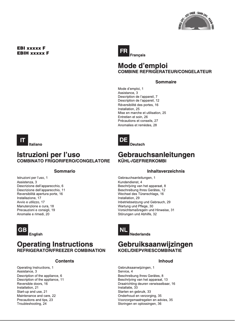 Page 1 de la notice Manuel utilisateur Hotpoint Ariston EBI 18210 F