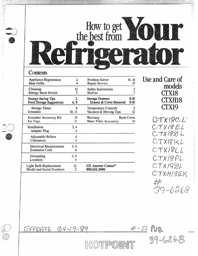 Página 1 del manual Manual de uso y mantenimiento GE CTX19MACAA