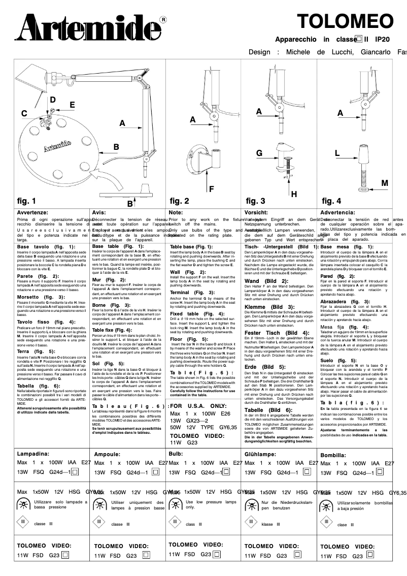 Image de la première page du manuel de l'appareil Tolomeo