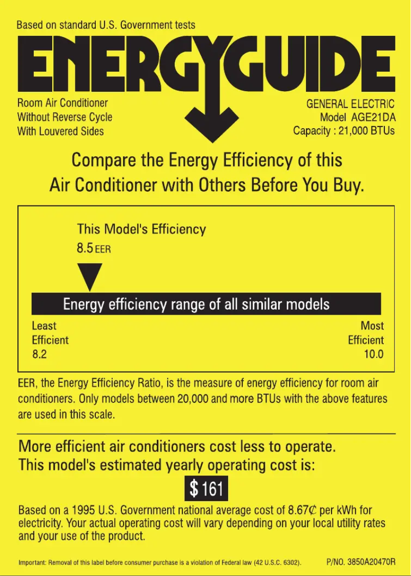 Página 1 del manual Etiqueta energética GE A21DA