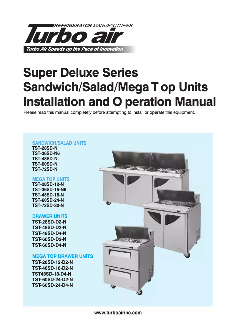 Página 1 del manual Guía de instalación Turbo air TST-60SD-24