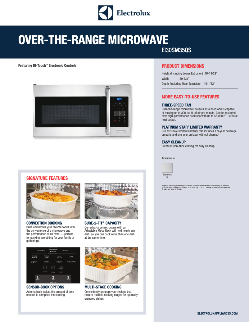 Página 1 del manual Ficha técnica Electrolux EI30SM35QS