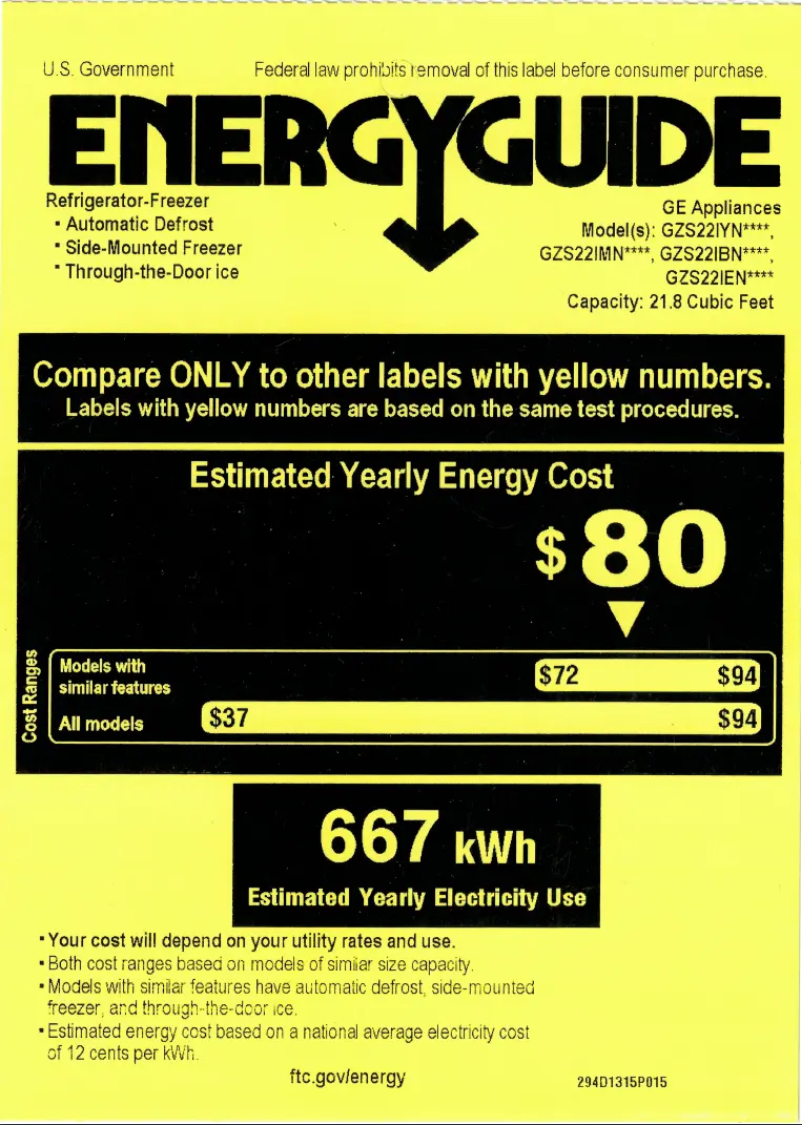 Página 1 del manual Etiqueta energética GE GZS22IMNES