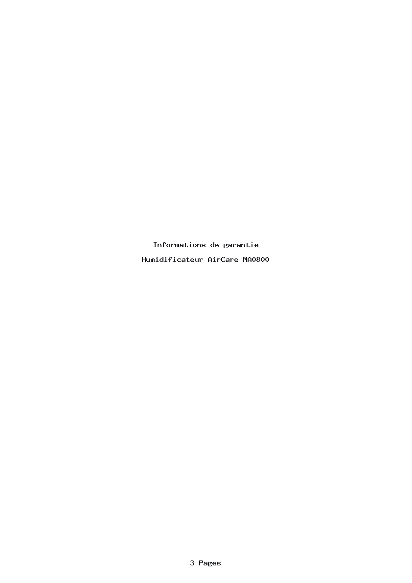 Page 1 de la notice Informations de garantie AirCare MA0800