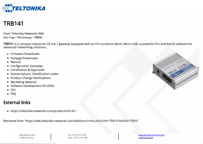 Página 1 del manual Manual de usuario Teltonika TRB141