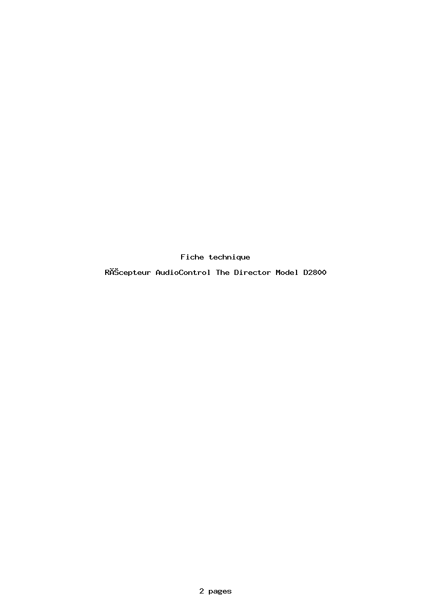 Page 1 de la notice Fiche technique AudioControl The Director Model D2800