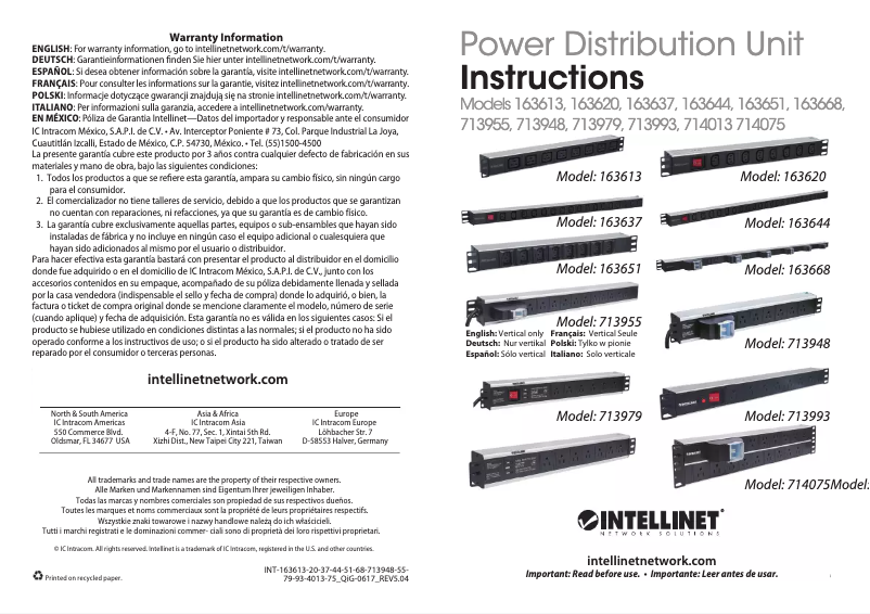 Page 1 de la notice Manuel utilisateur Intellinet 713979