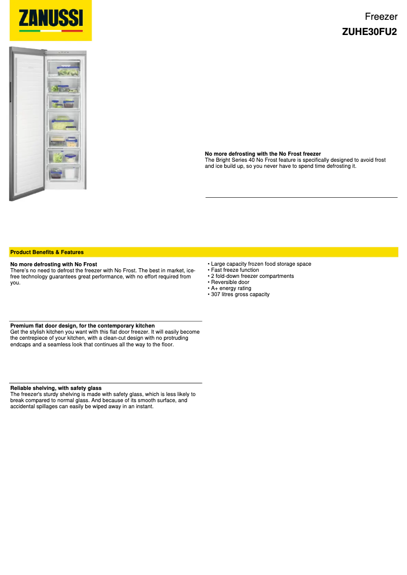 Page 1 de la notice Fiche technique Zanussi ZUHE30FU2
