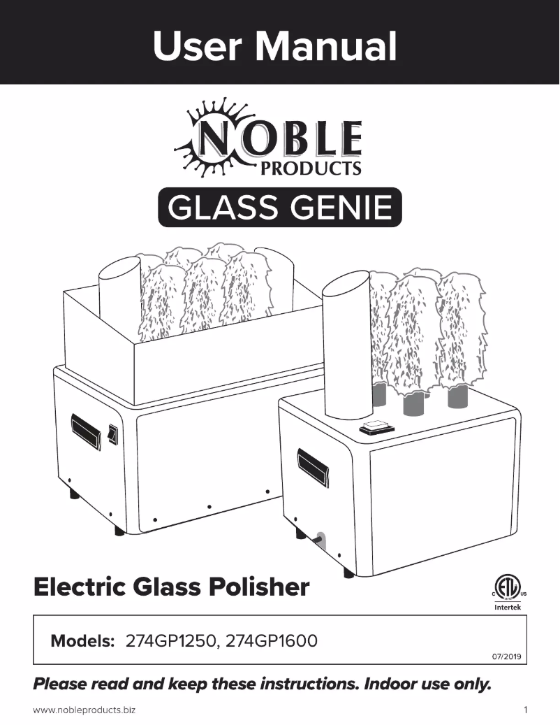 Page 1 de la notice Manuel utilisateur Noble Glass Genie