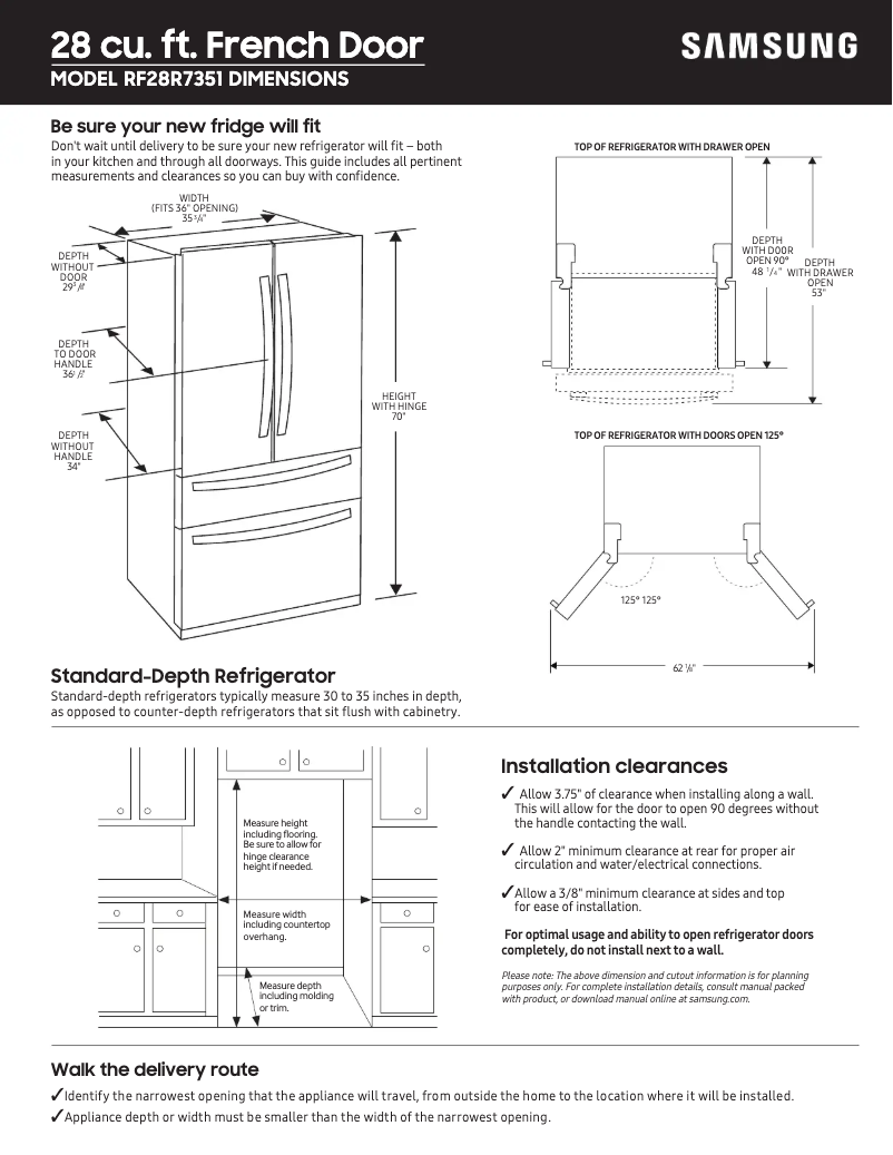 Página 1 del manual Guía de medición Samsung RF23R6201SG/AA