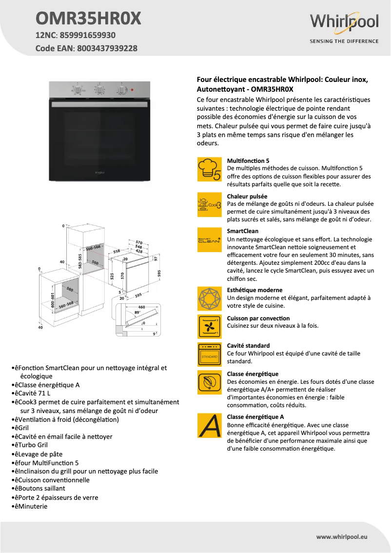 Página 1 del manual Ficha técnica Whirlpool OMR35HR0X