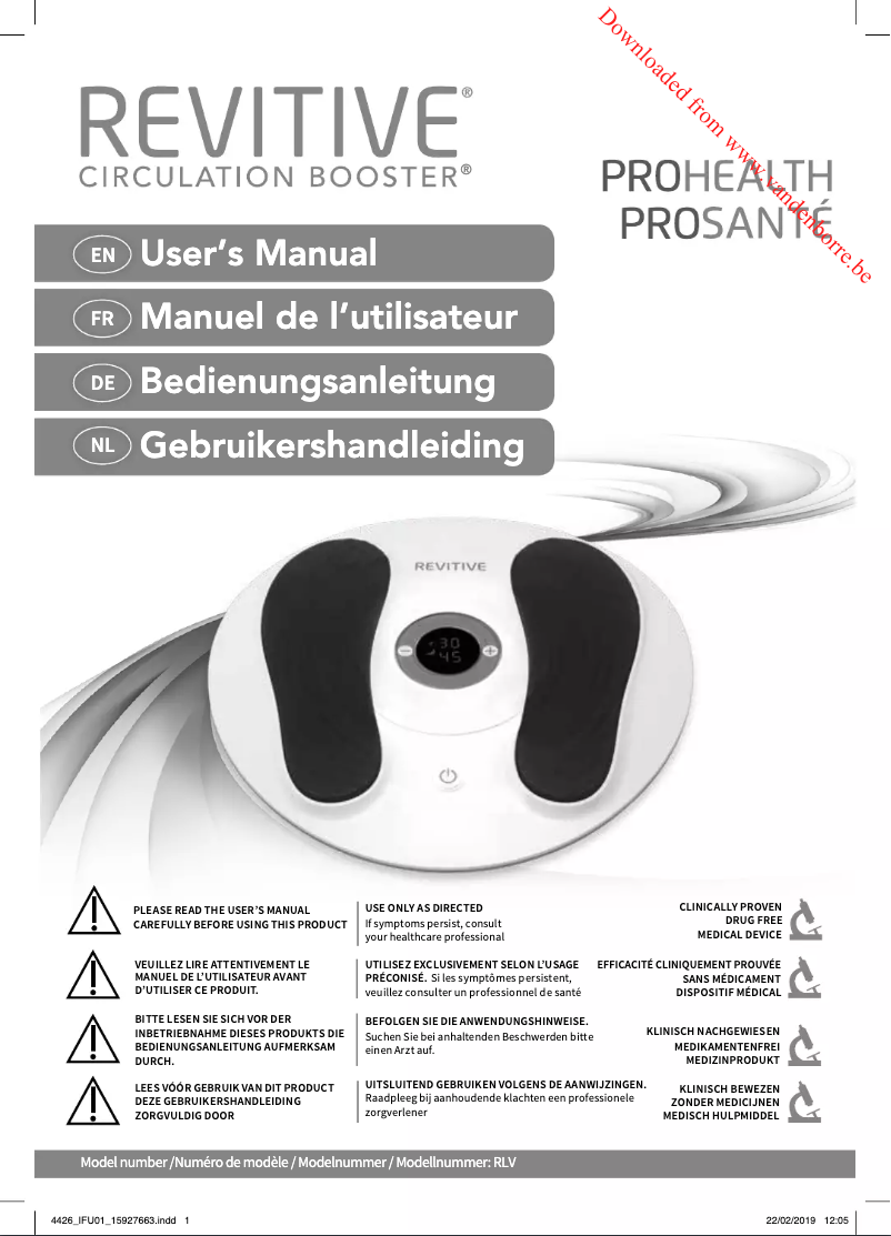 Page 1 de la notice Manuel utilisateur Revitive ProSanté