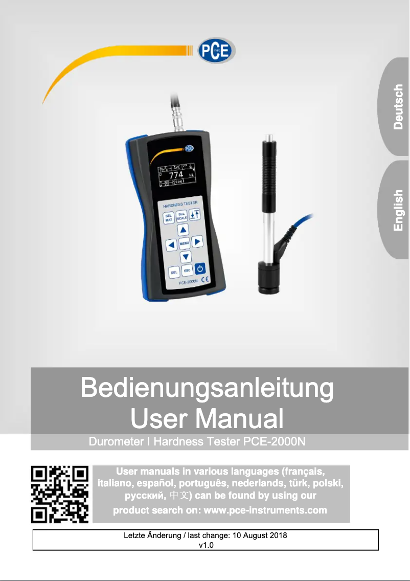 Page 1 de la notice Manuel utilisateur PCE Instruments PCE-2000N