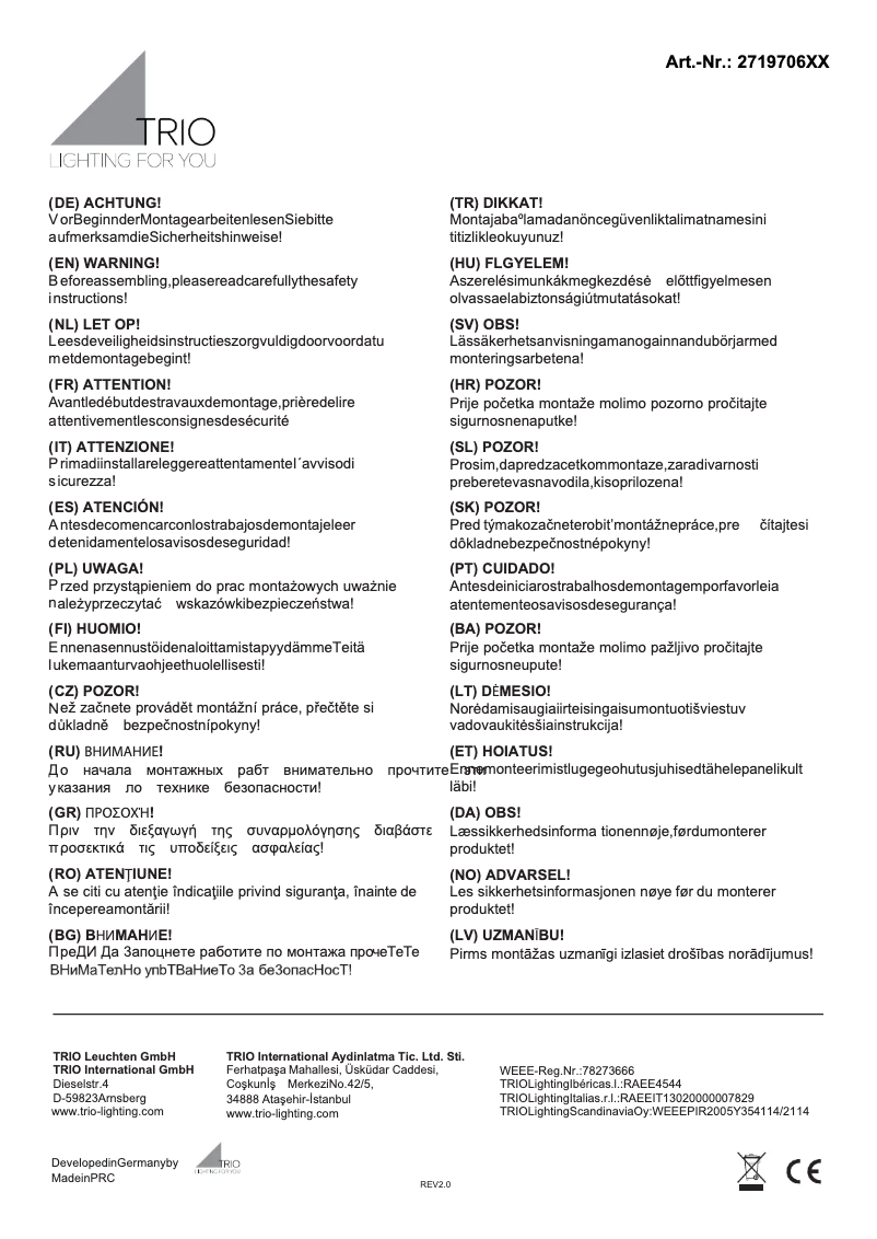 Page 1 de la notice Manuel utilisateur Trio Lighting Lugano 271970689