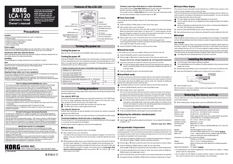 Page 1 de la notice Manuel utilisateur Korg LCA-120