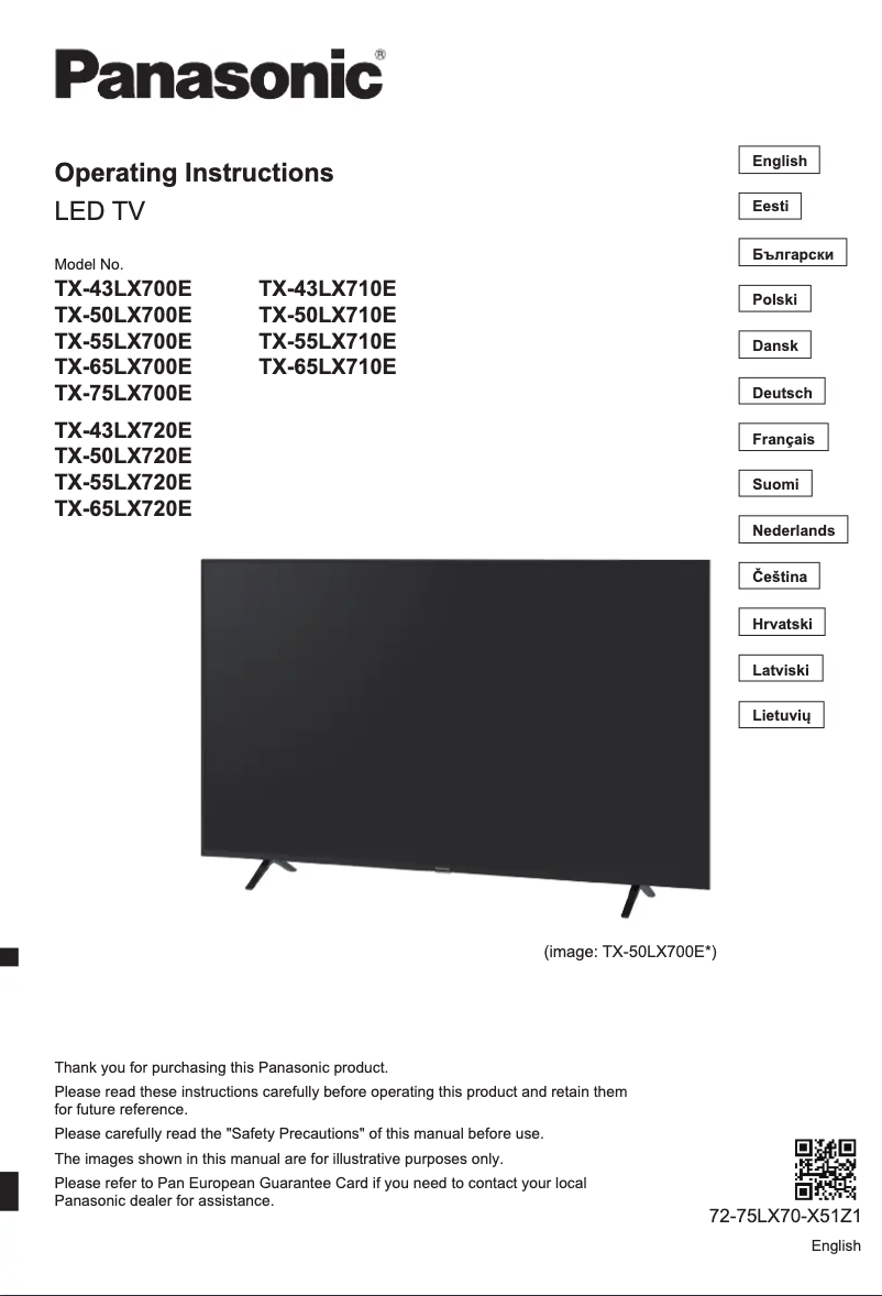 Page 1 de la notice Guide de démarrage rapide Panasonic TX-43LX700E