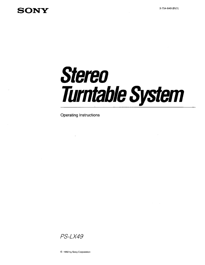 Page 1 de la notice Manuel utilisateur Sony PS-LX49