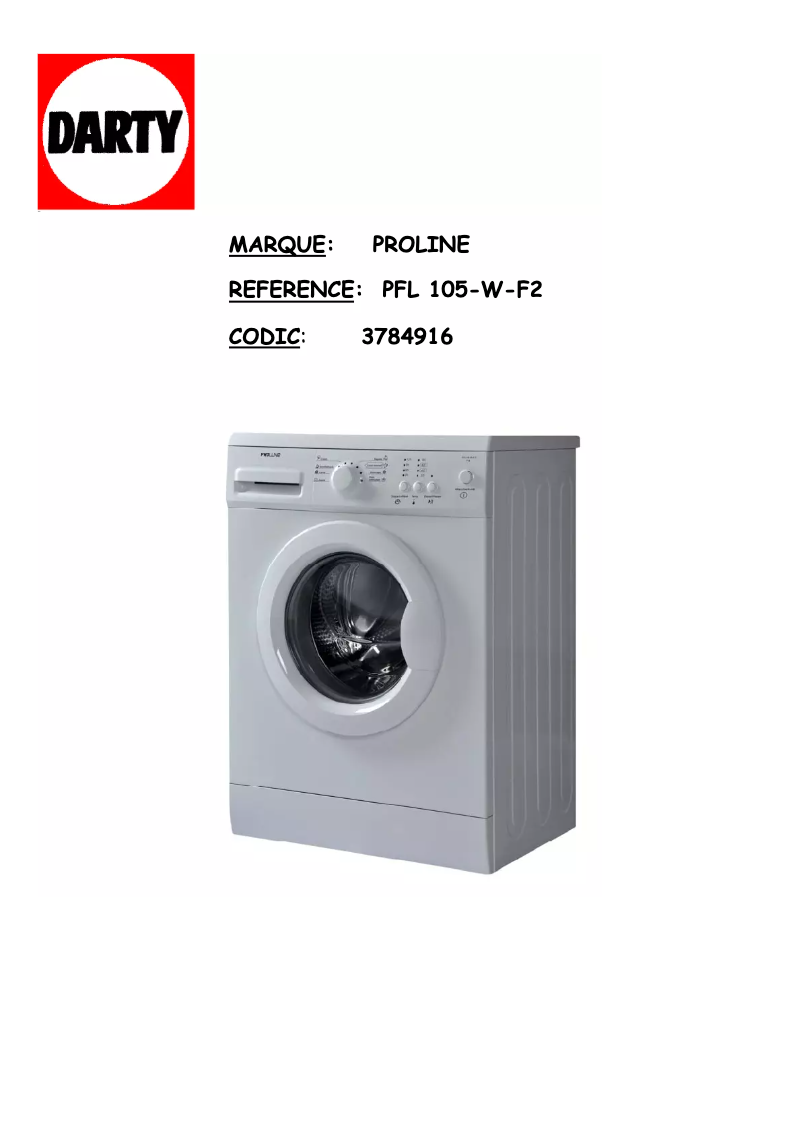 Page 1 de la notice Manuel utilisateur Proline PFL105 W-F-2