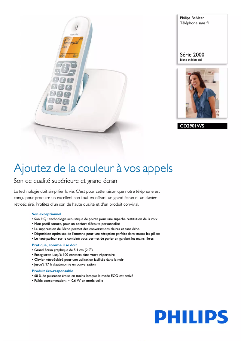 Page n°1 - Fiche technique Philips BeNear CD2901WS