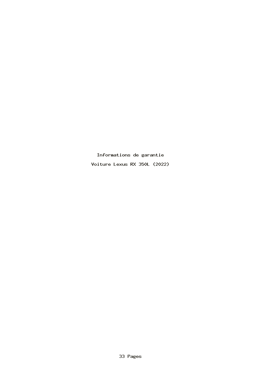 Page 1 de la notice Informations de garantie Lexus RX 350L (2022)