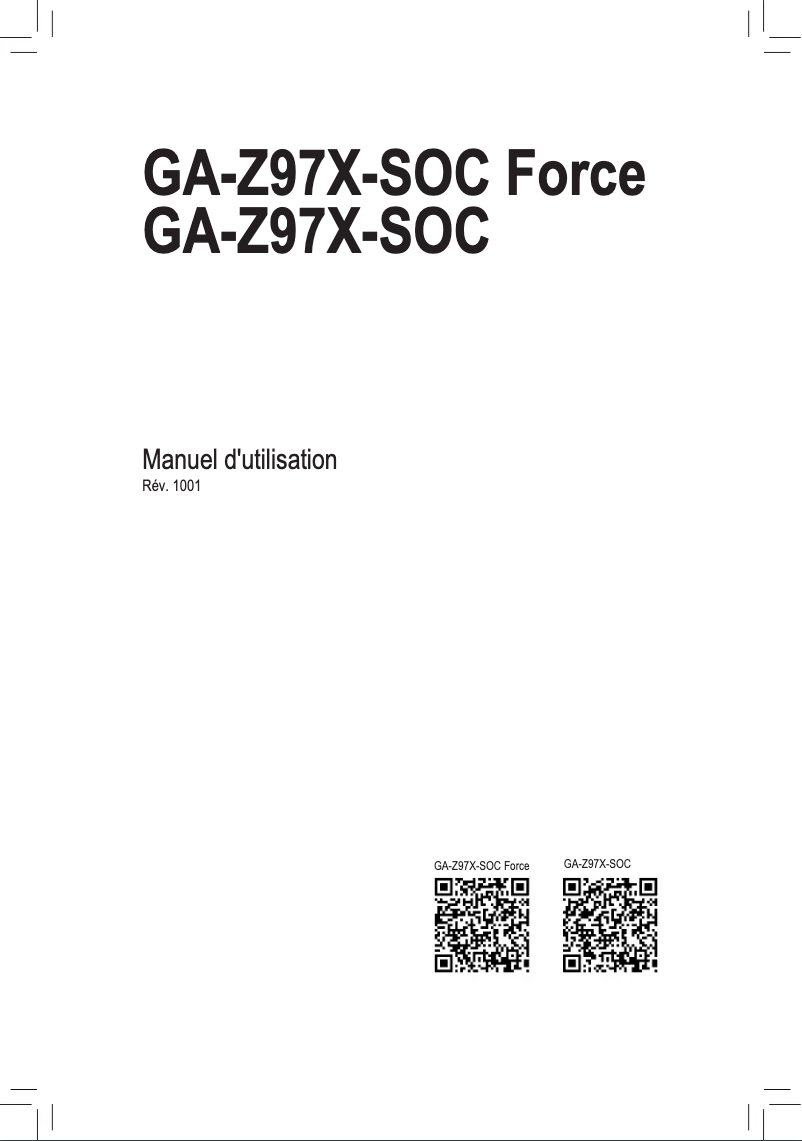 Page 1 de la notice Manuel utilisateur Gigabyte GA-Z97X-SOC FORCE