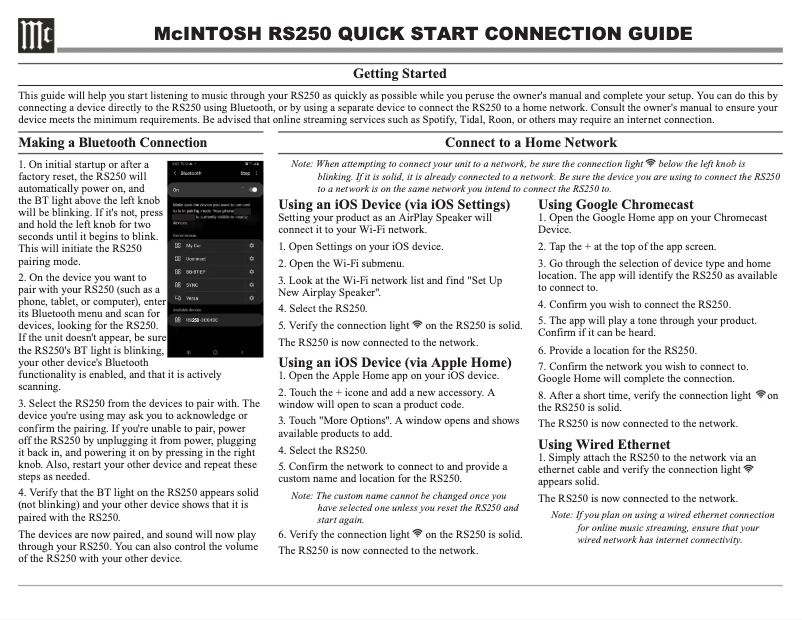 Page 1 de la notice Guide de démarrage rapide McIntosh RS250