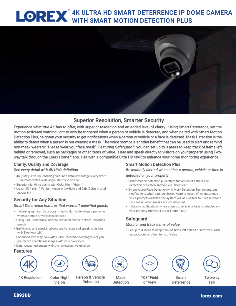 Page 1 of the manual Technical Sheet Lorex E893DDP