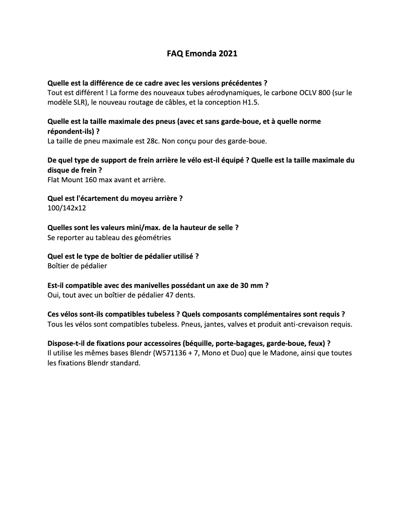 Page 1 of the manual FAQ Trek Émonda SLR 6