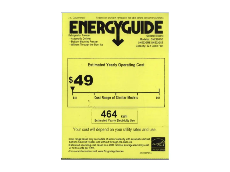 Page 1 de la notice Label énergétique GE GNE22GWW