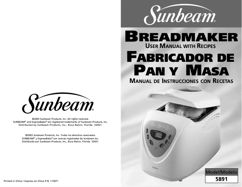 Page 1 de la notice Manuel utilisateur Sunbeam Model 5891
