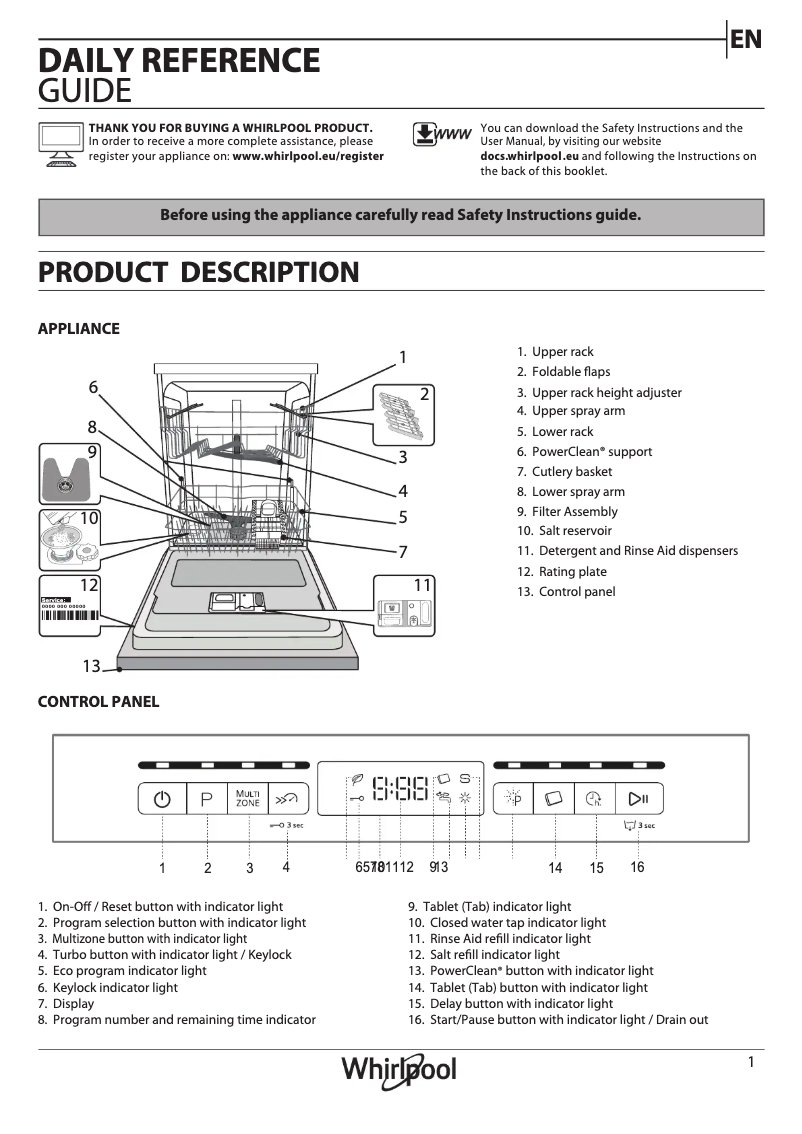 Page 1 de la notice Mode d'emploi Whirlpool WFO 3O32 N P X