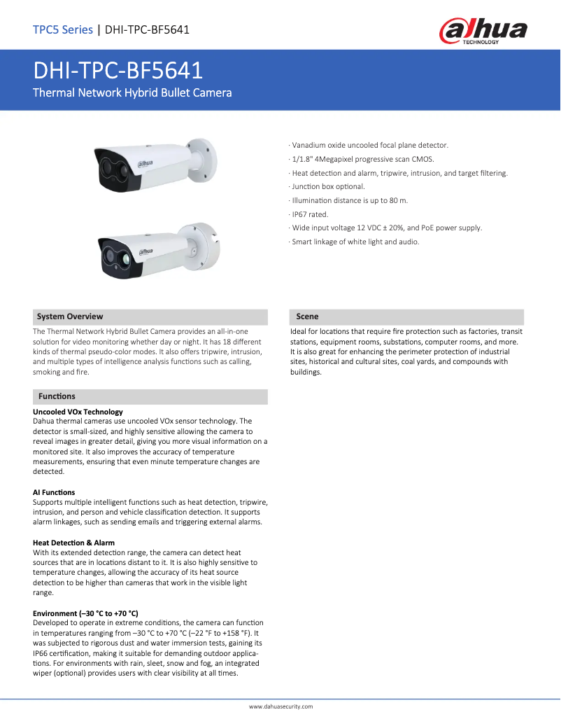 Page 1 de la notice Fiche technique Dahua Technology TPC-BF5641