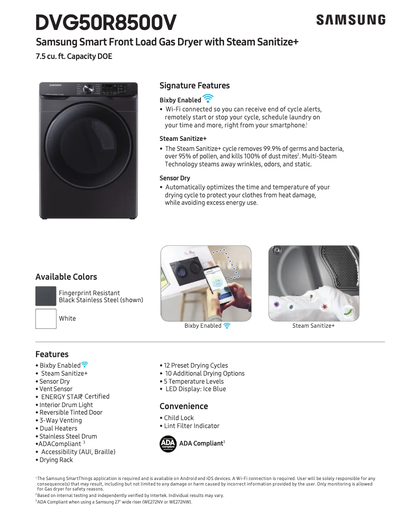 Página 1 del manual Ficha técnica Samsung DVG50R8500V