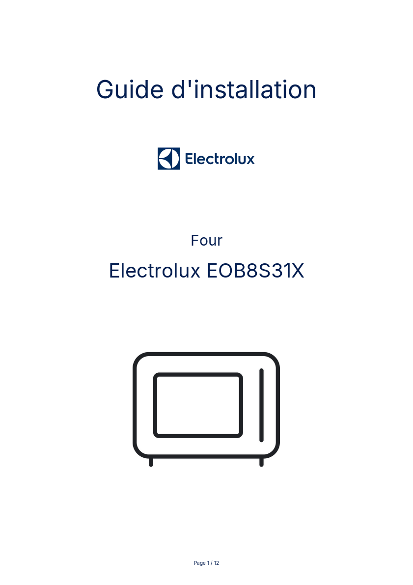 Page 1 de la notice Guide d'installation Electrolux EOB8S31X