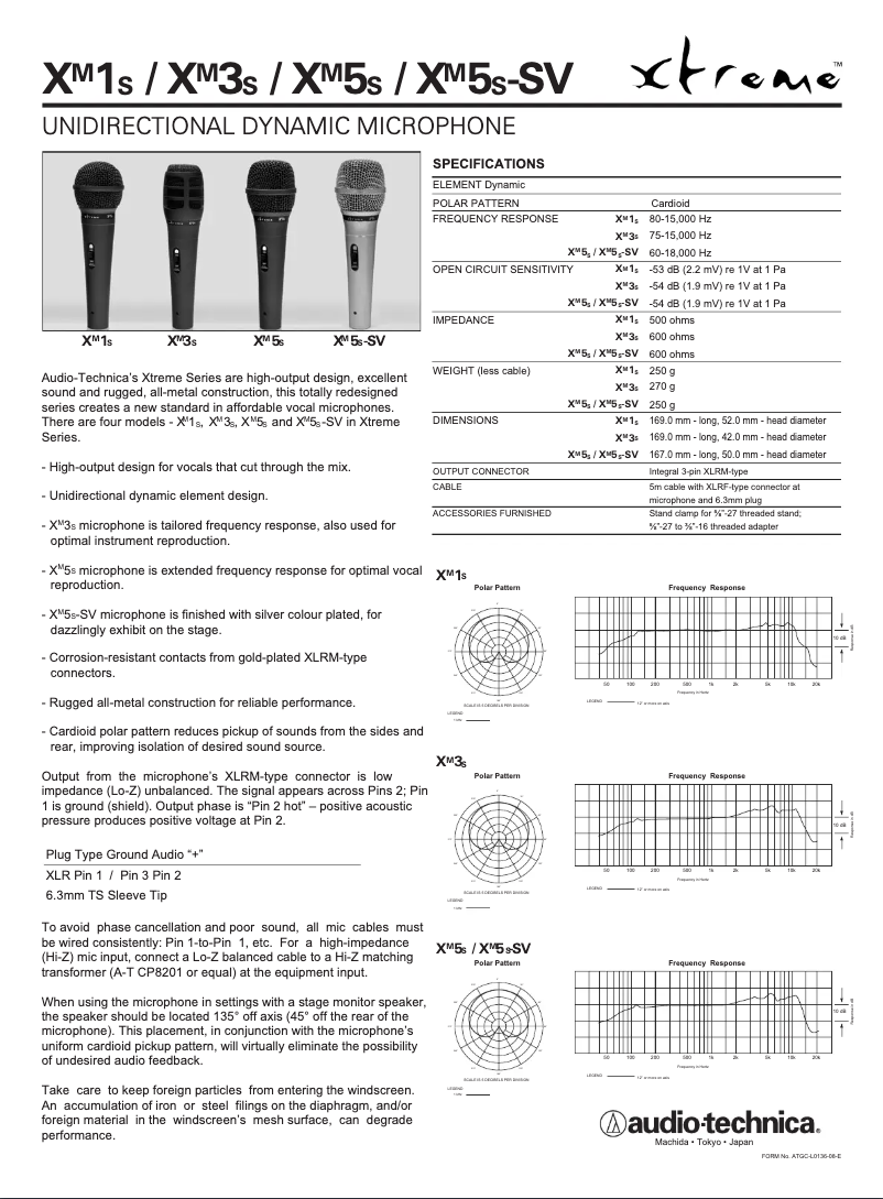 Page 1 de la notice Manuel utilisateur Audio-Technica XM1S