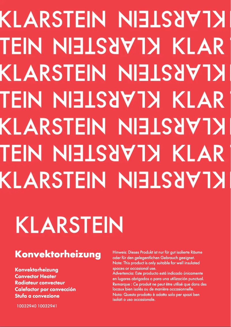 Page 1 of the manual User Manual Klarstein 10032940