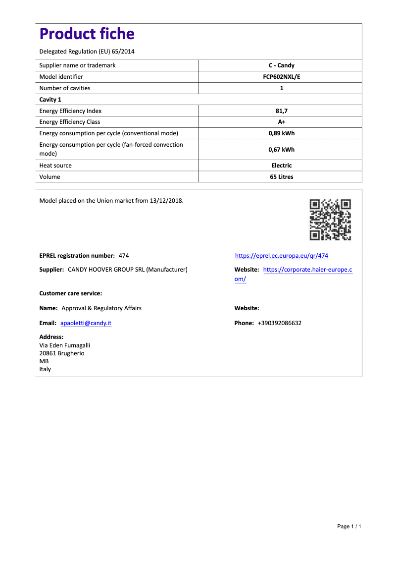 Página 1 del manual Manual de usuario Candy FCP602NXL/E