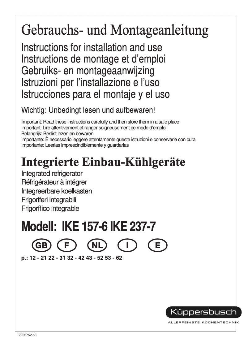Page 1 de la notice Manuel utilisateur Küppersbusch IKE 157-7