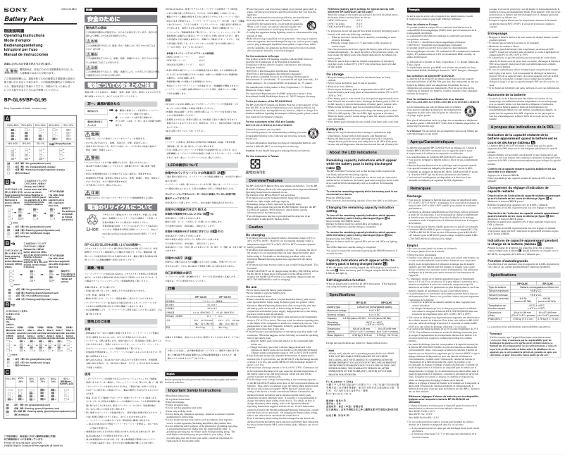 Page n°1 - Manuel utilisateur Sony BP-GL95