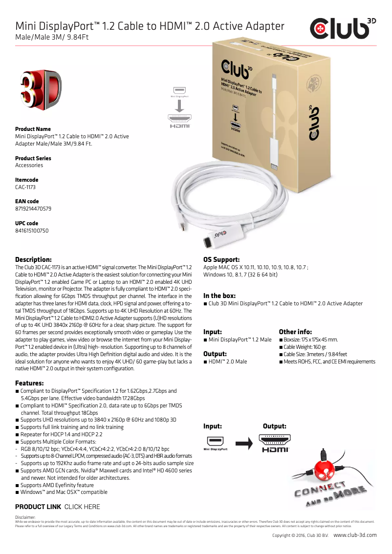 Page 1 de la notice Manuel utilisateur CLUB3D CAC-1173