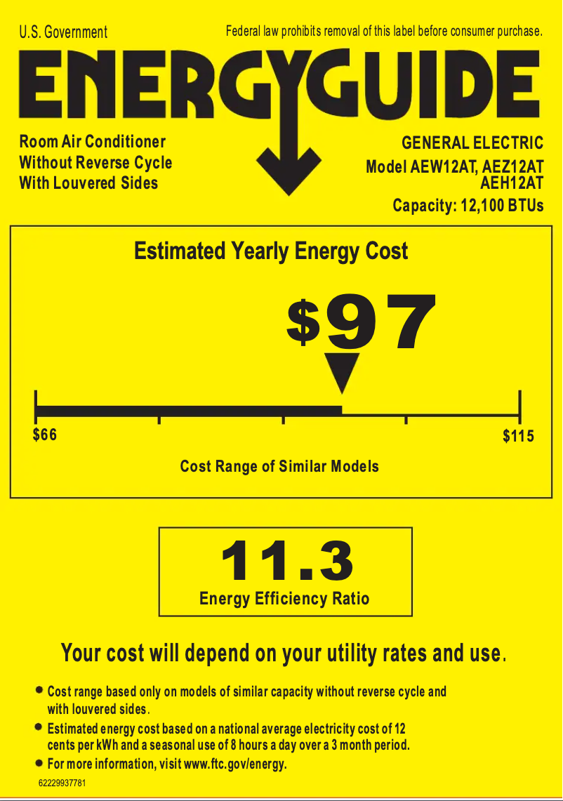 Página 1 del manual Etiqueta energética GE AEH12AT