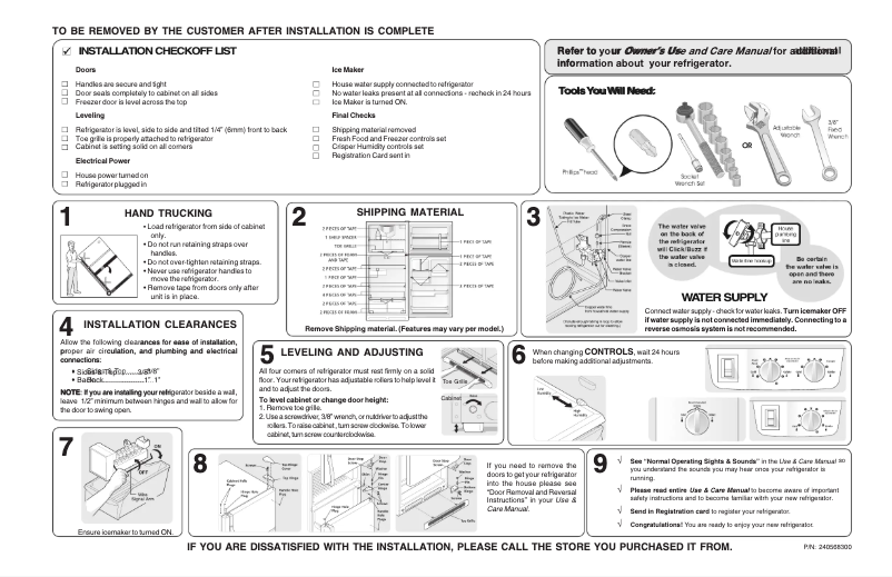 Page 1 de la notice Guide d'installation Frigidaire FRT18B6CQ