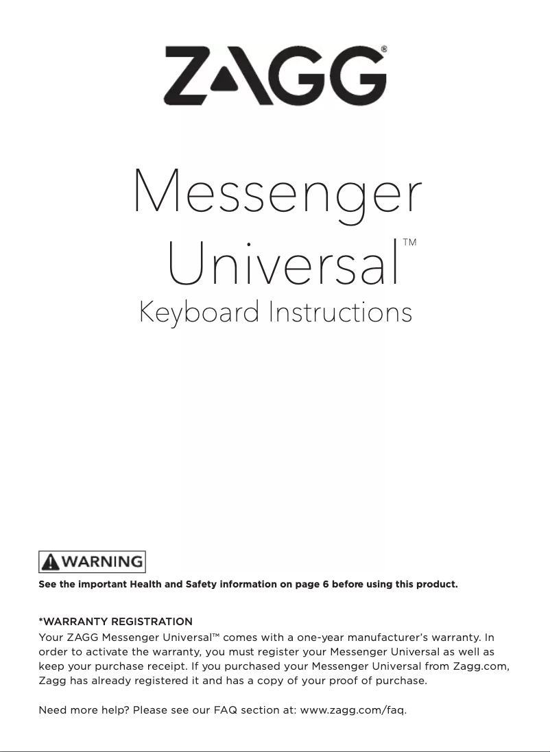 Page 1 of the manual User Manual Zagg ZGUNM2-BKG