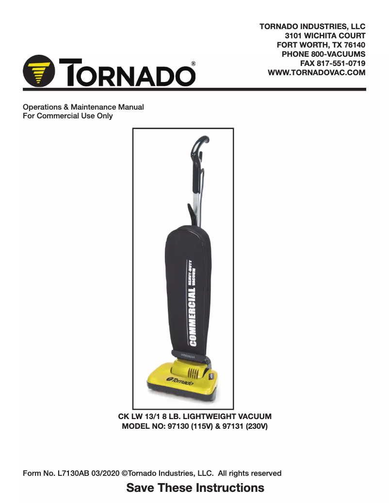 Page 1 de la notice Manuel utilisateur Tornado 97130