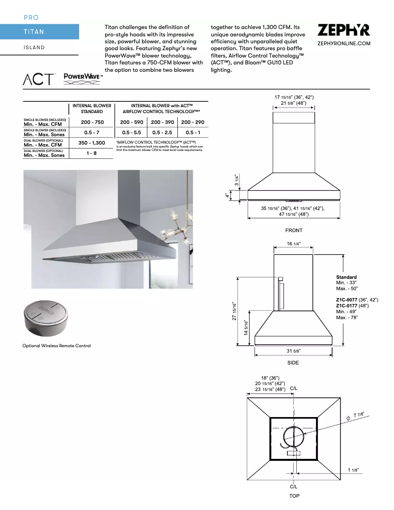 Page 1 de la notice Fiche technique Zephyr AK7742AS