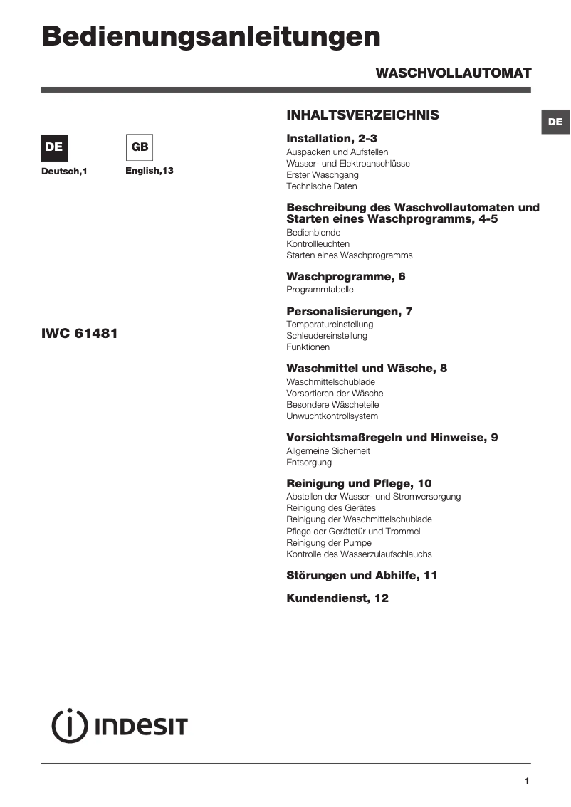 Página 1 del manual Manual de usuario Indesit IWC 61481 ECO