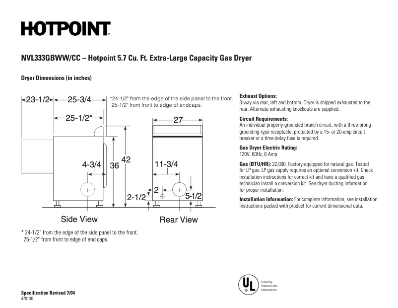 Page 1 de la notice Fiche technique Hotpoint NVL333GBCC